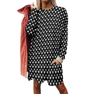 Black With White Mickey Polka Dots Women's Long Fit Sweatshirt With Pockets