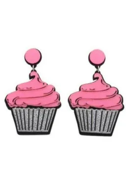 PINK CUPCAKES Acrylic Drop/Dangle Stud Post Earrings