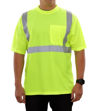 102SXLM Hi-Vis Lime Birdseye Pocket High Visibility Shirt - X-Back Safety Shirt