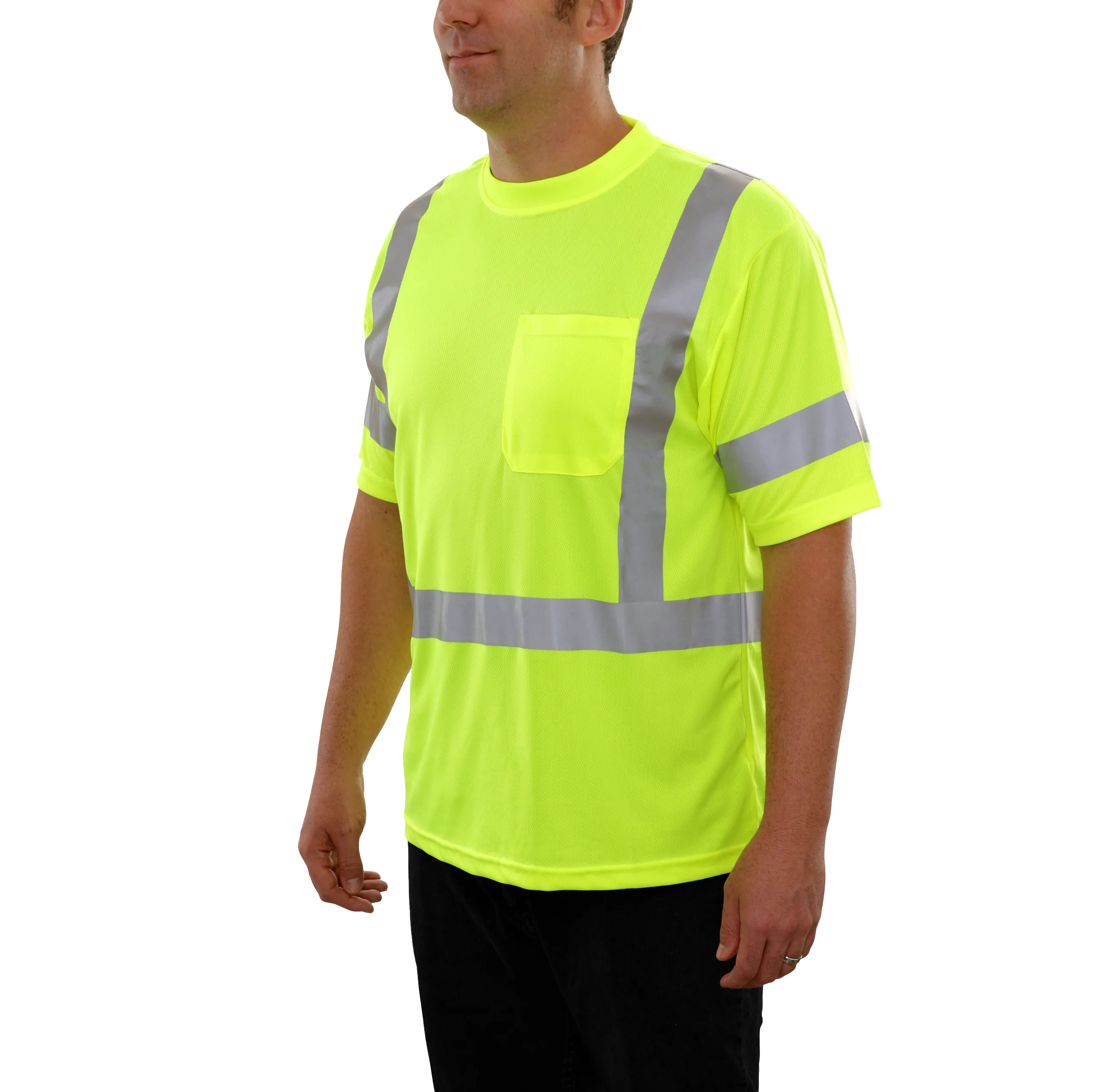 104STLM Hi-Vis Lime Birdseye Pocket Safety High Visibility T-Shirt