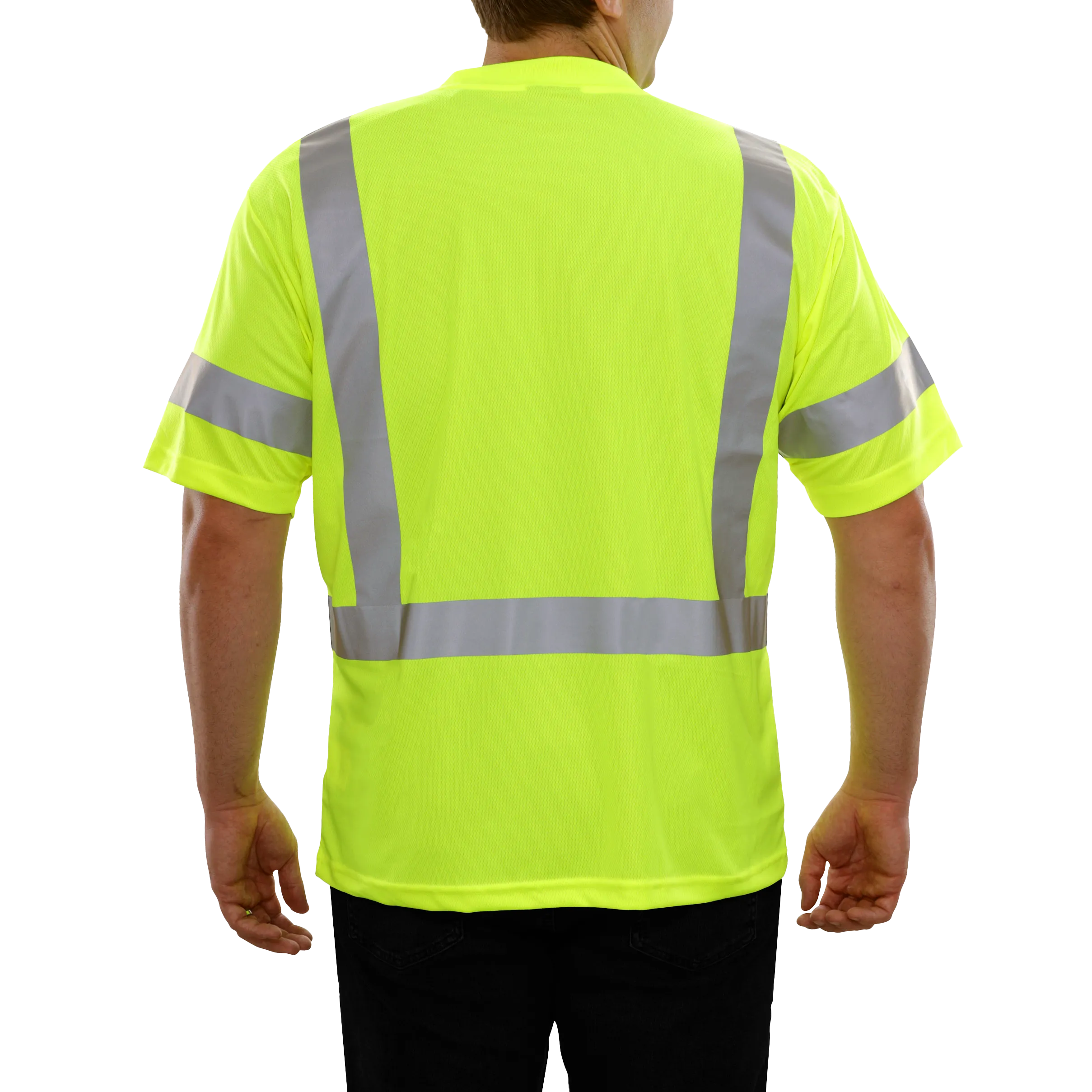 104STLM Hi-Vis Lime Birdseye Pocket Safety High Visibility T-Shirt