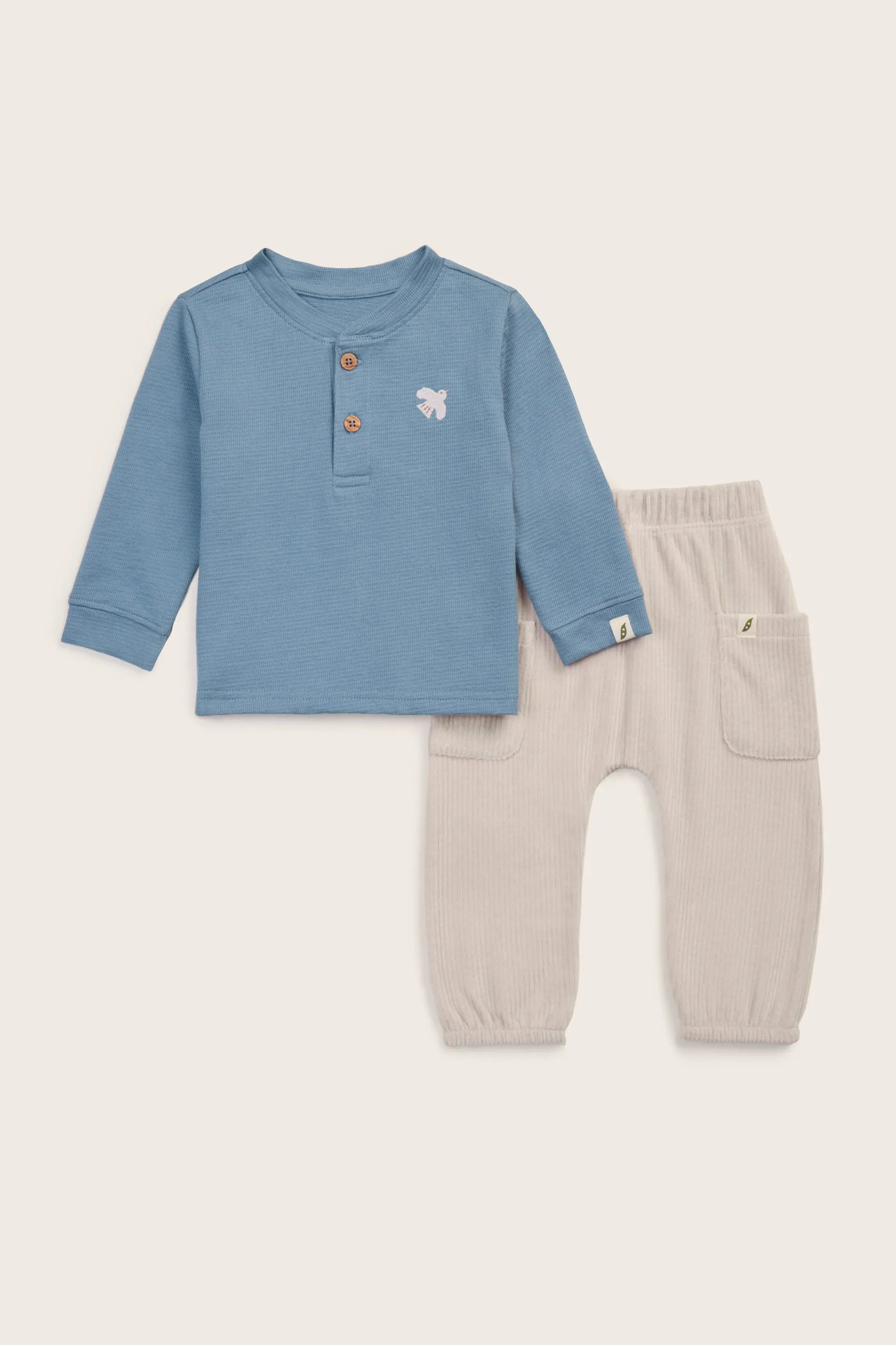 2-Piece Organic Cotton Henley Top and Jogger Set