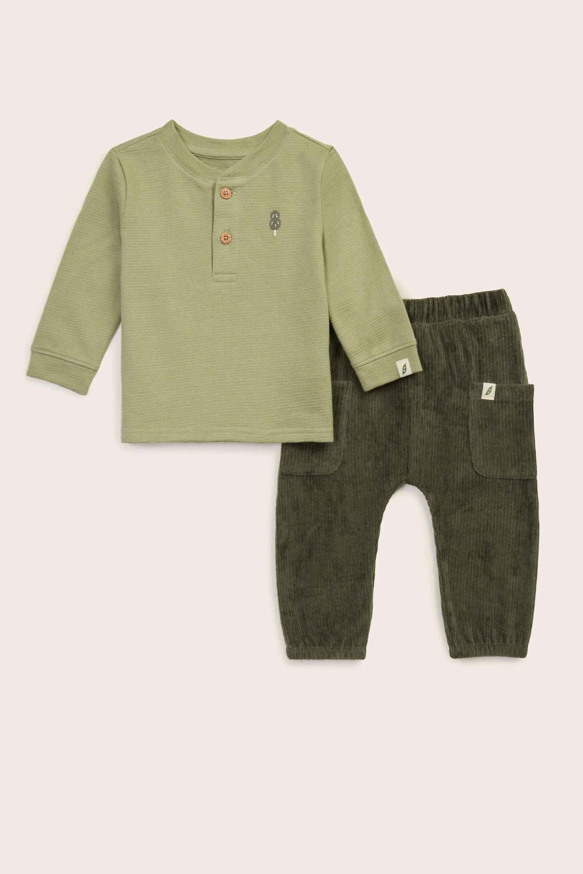 2-Piece Organic Cotton Henley Top and Jogger Set