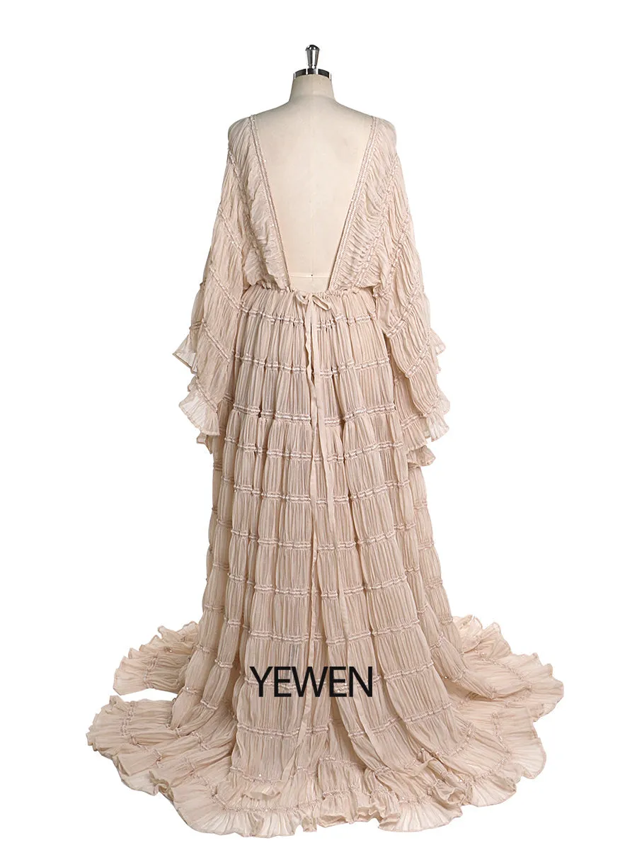 2 Pieces Maternity Dress Maternity Photoshoot Bohemian Dress with Slip YEWEN YW220406-1