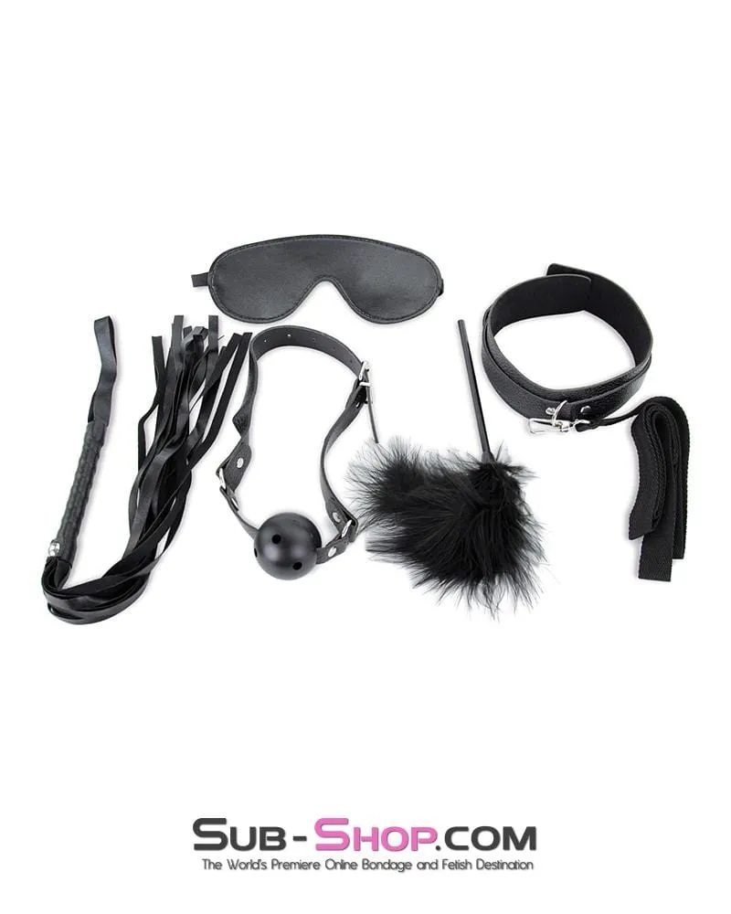 2316M      Black Bondage Fantasy Rope, Cuffs, Collar, Clamps, Blindfold, Gag, Whip, Tickler and Connections Kit – 10 pcs