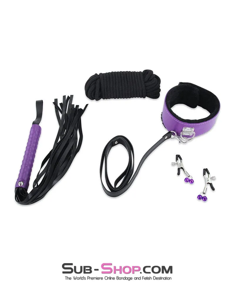 6855M-SIS      Weekend in Sissy Bondage Accessory 10 pc Purple and Sissy Hypnosis Black Full Bondage Scene Sex Kit