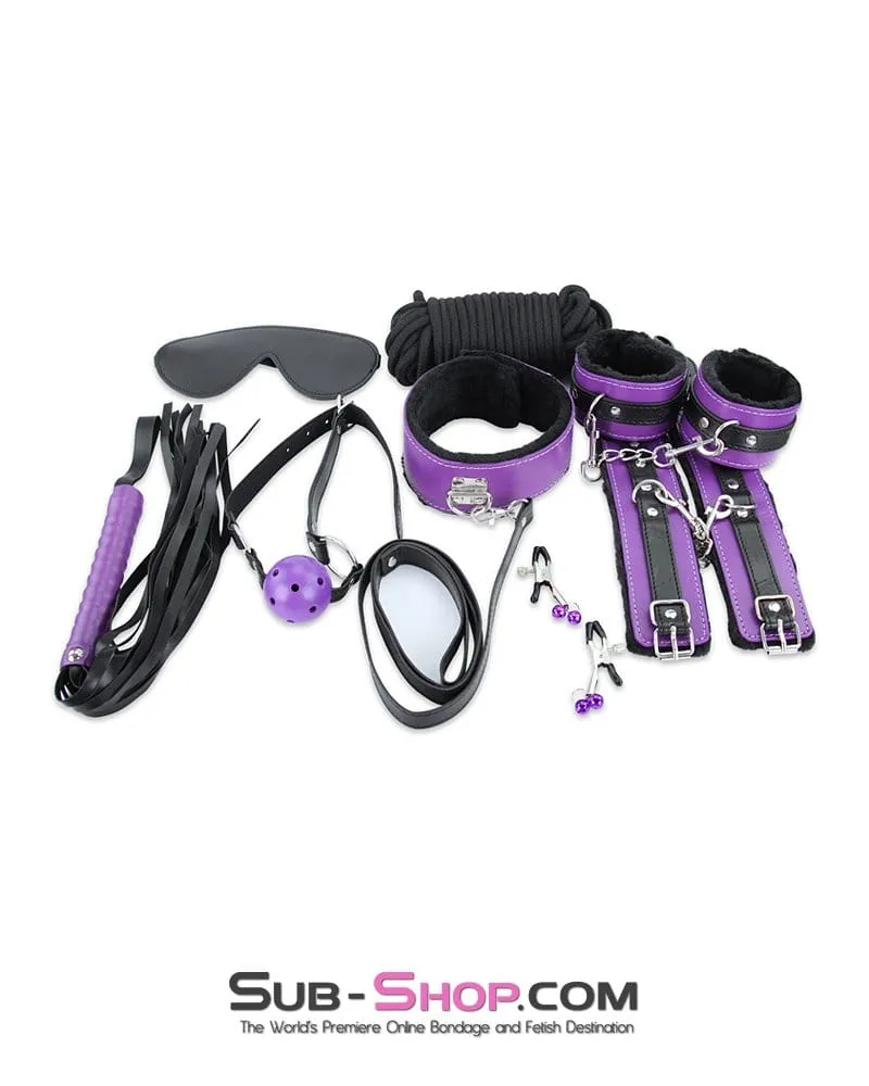 6855M-SIS      Weekend in Sissy Bondage Accessory 10 pc Purple and Sissy Hypnosis Black Full Bondage Scene Sex Kit