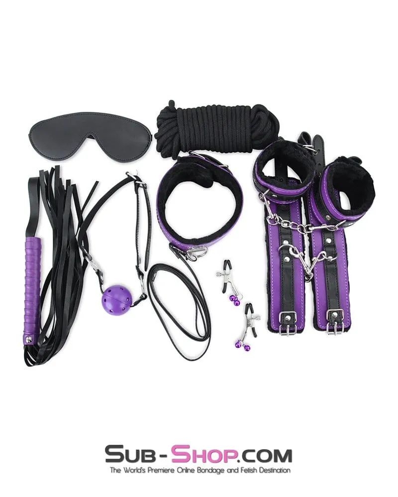 6855M-SIS      Weekend in Sissy Bondage Accessory 10 pc Purple and Sissy Hypnosis Black Full Bondage Scene Sex Kit