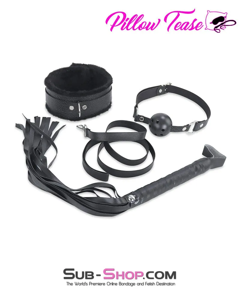 9974M      9 Pc Fur Lined Black Bondage Kit   Vibrating Butt Plug