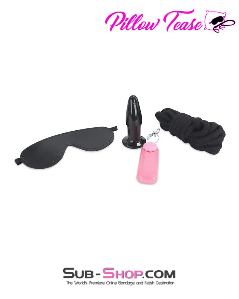 9974M      9 Pc Fur Lined Black Bondage Kit   Vibrating Butt Plug