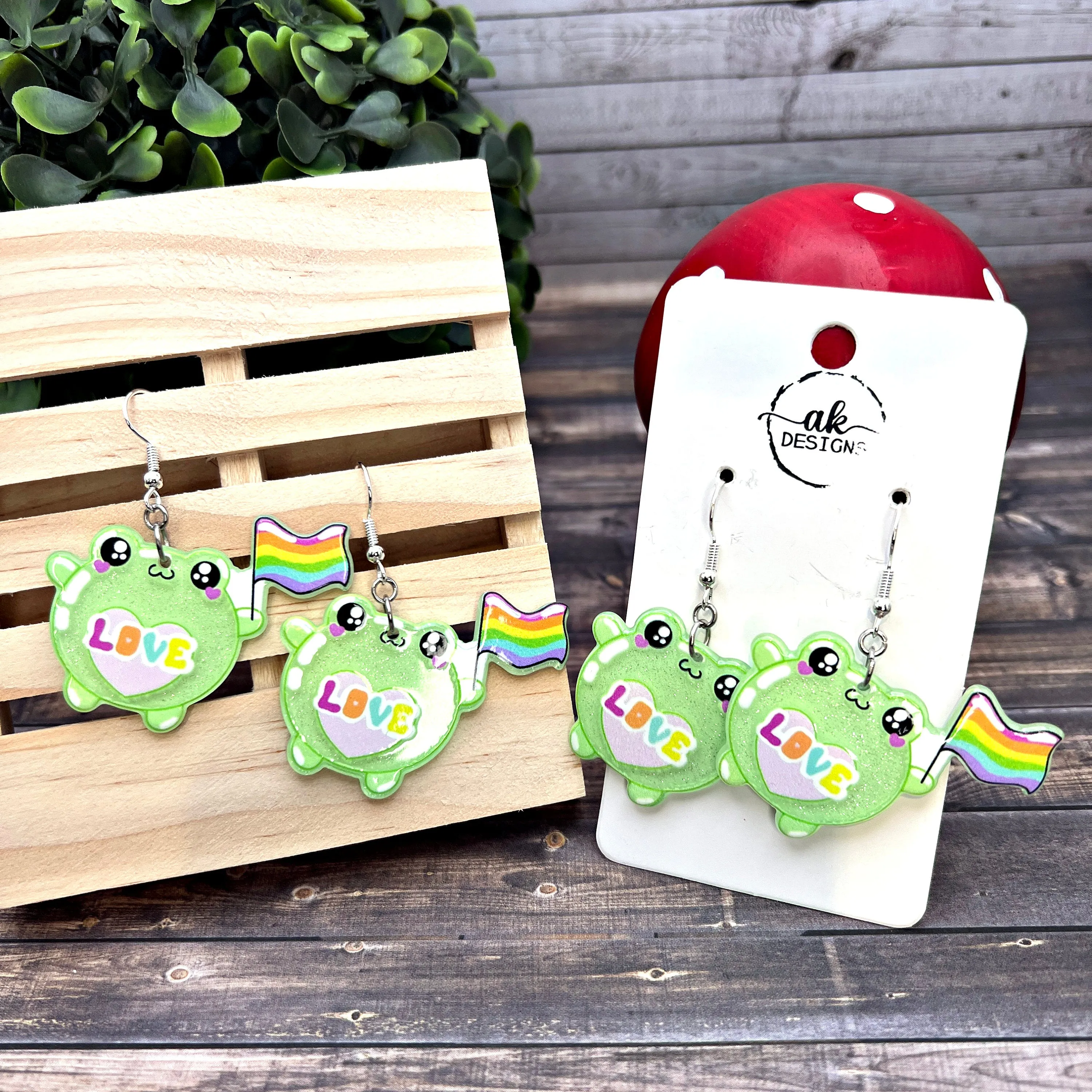 Acrylic Frog Pride LGBTQ Earrings