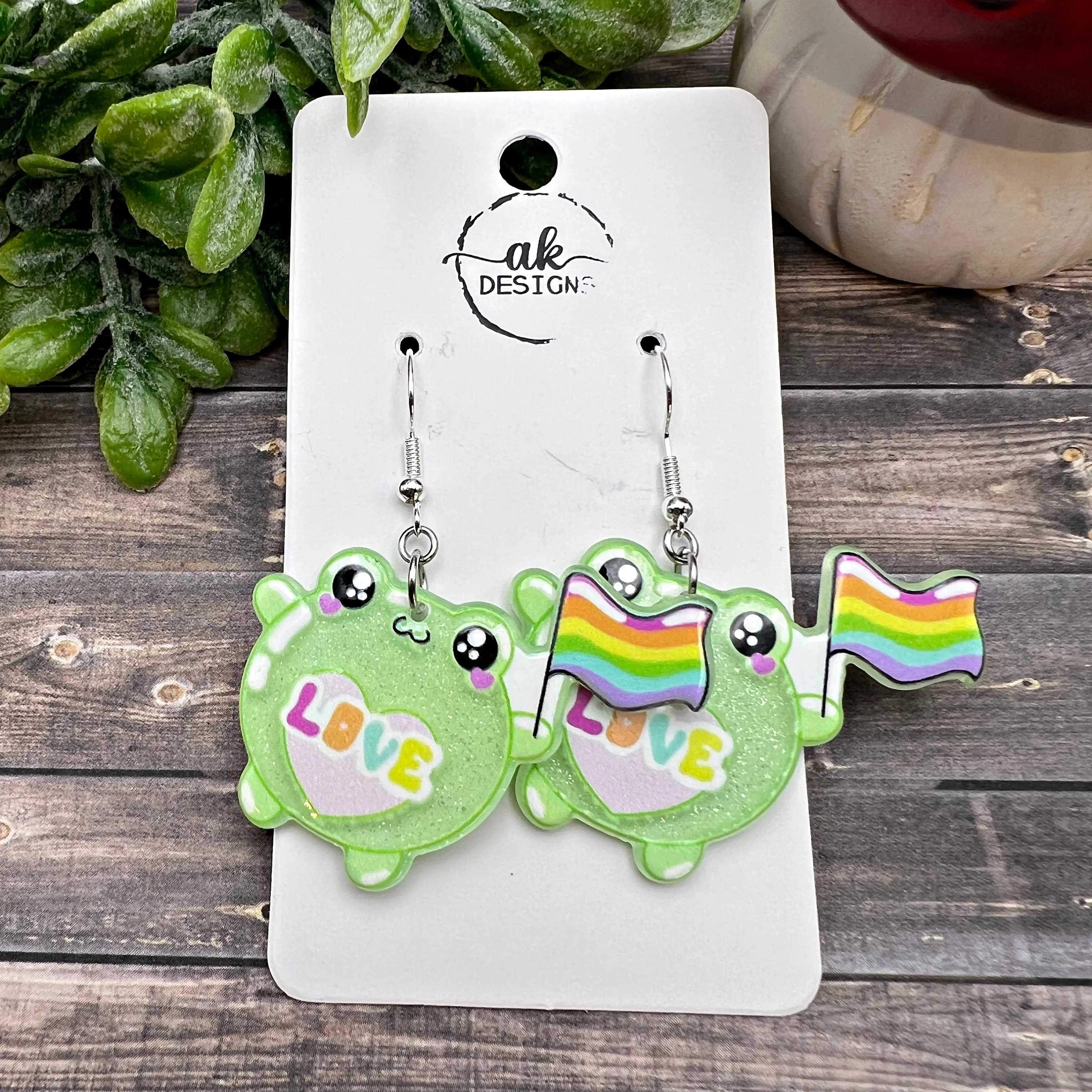 Acrylic Frog Pride LGBTQ Earrings