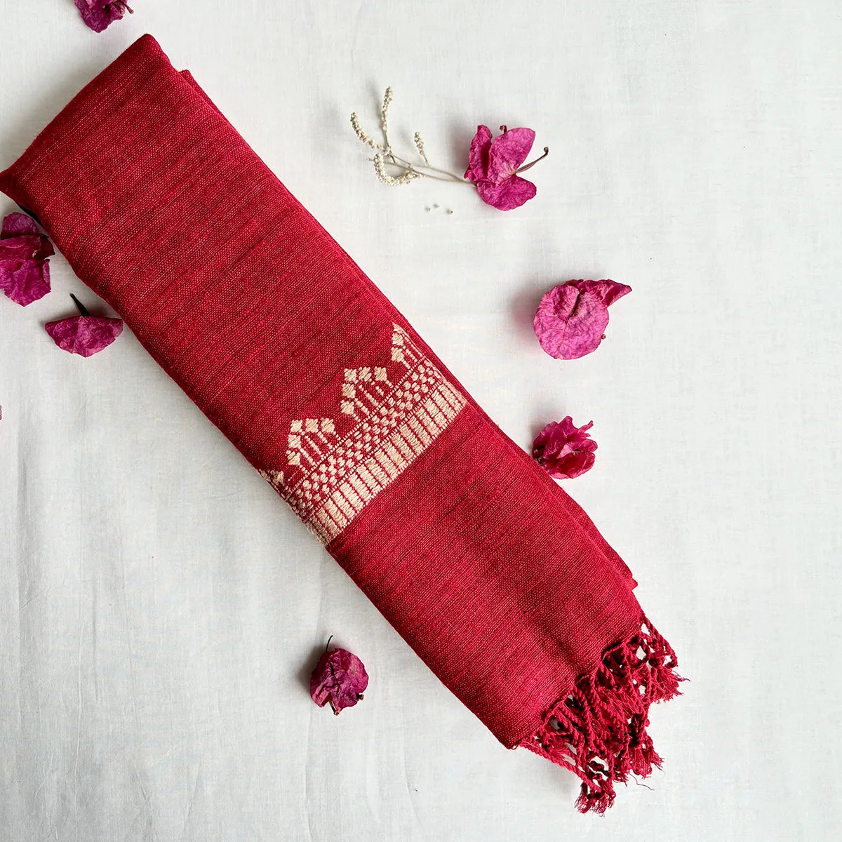 Ahimsa Silk Stole for Women | Maroon | Temple Motif