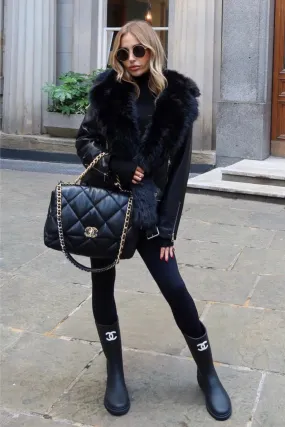 Alexis black faux fur and PU leather jacket