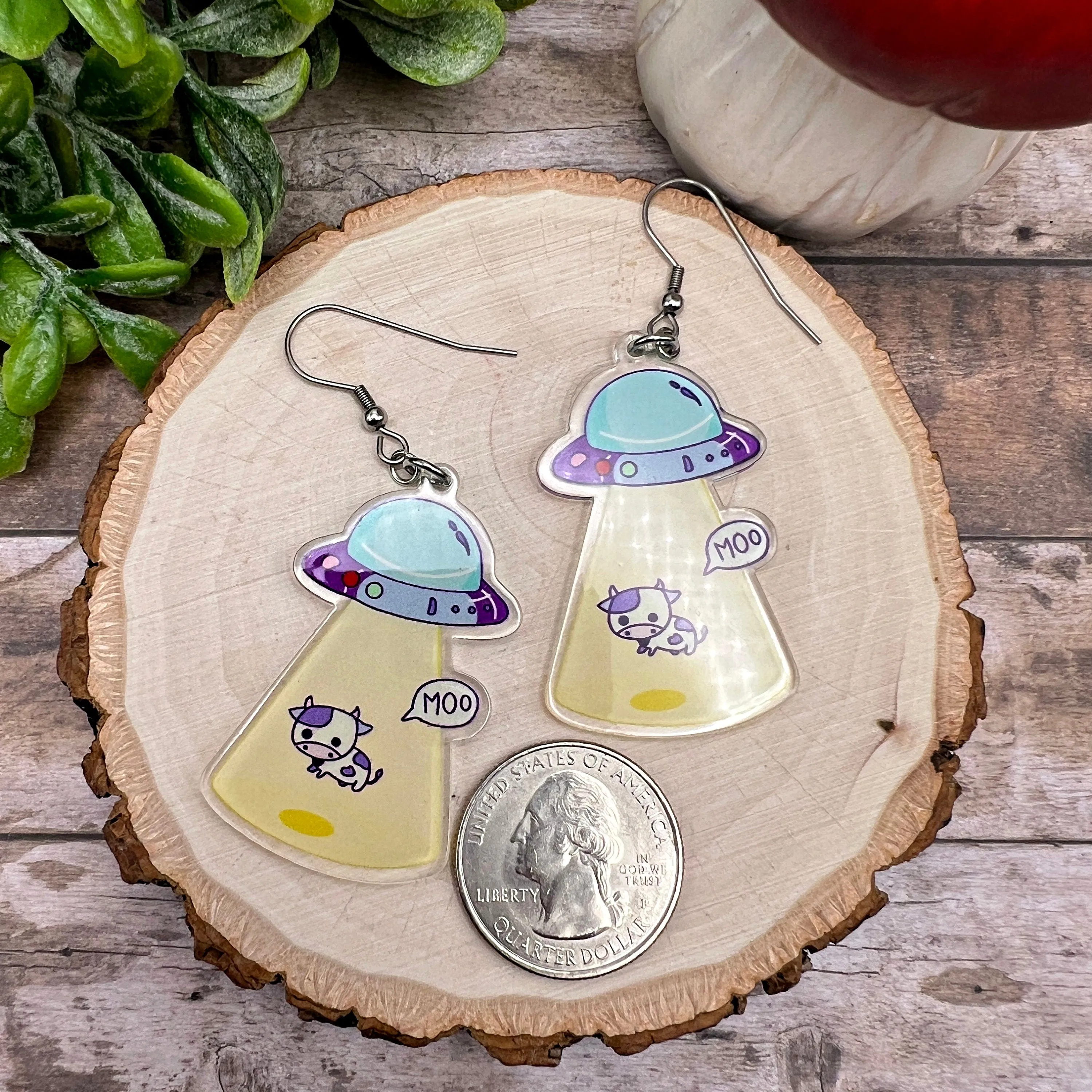 Alien Cow Abduction Space Earrings