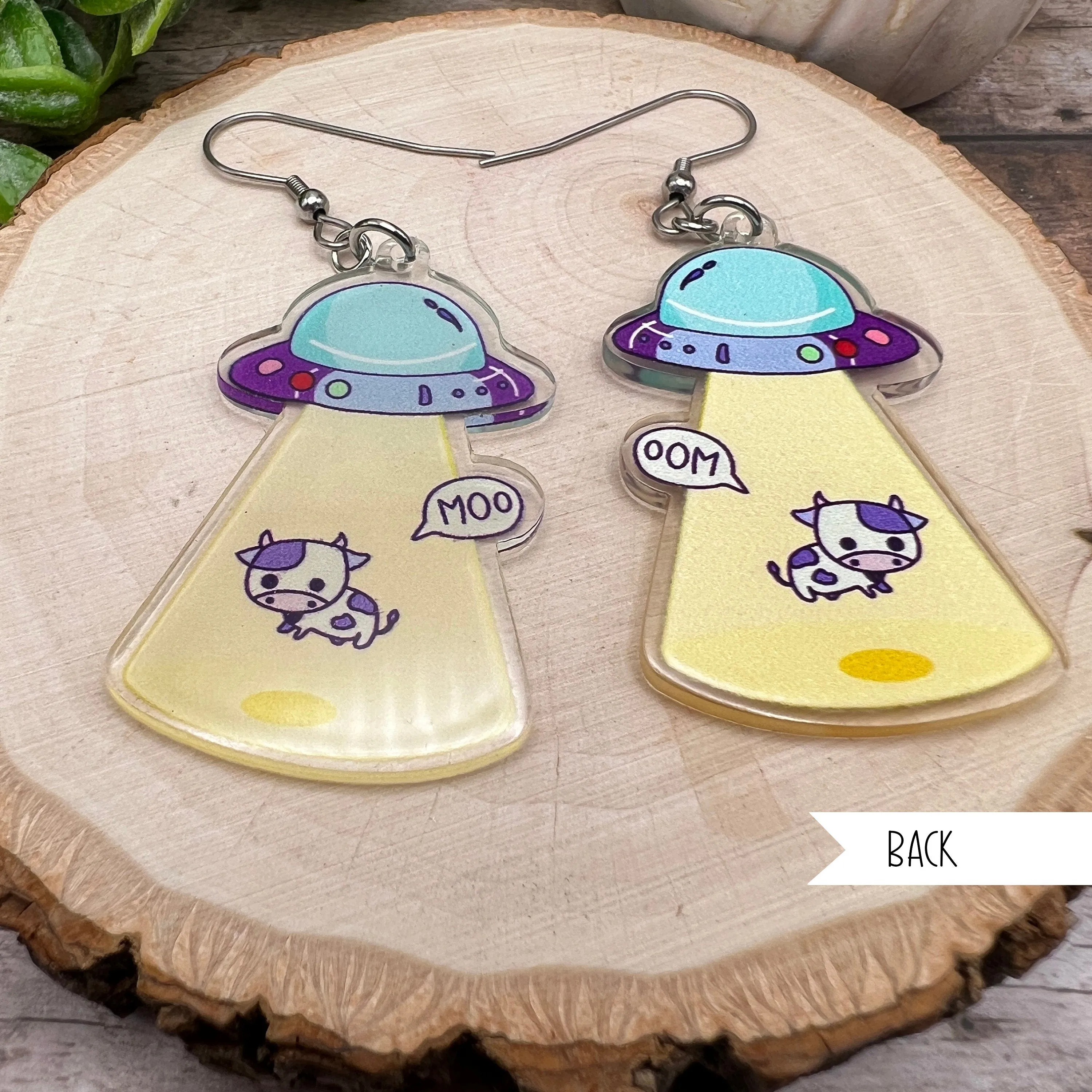 Alien Cow Abduction Space Earrings