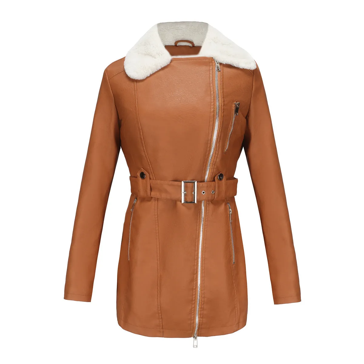 Amara Belted Faux Leather Coat