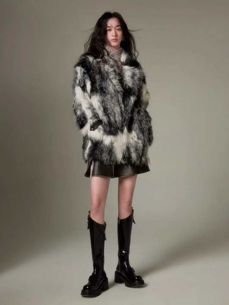 Animal Print Suit Collar Eco Fur Coat【s0000004862】