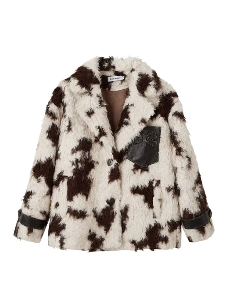 Animal Print Suit Collar Eco Fur Coat【s0000004862】