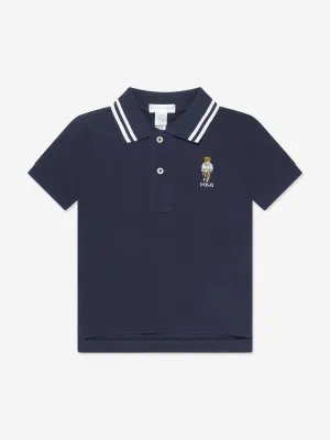 Baby Boys Bear Polo Shirt in Navy