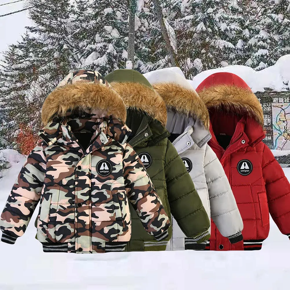 Baby Boys Girls Winter Thick Hooded down Jacket Warm Snow Jacket Winter Outdoor Coat 1-6 Years