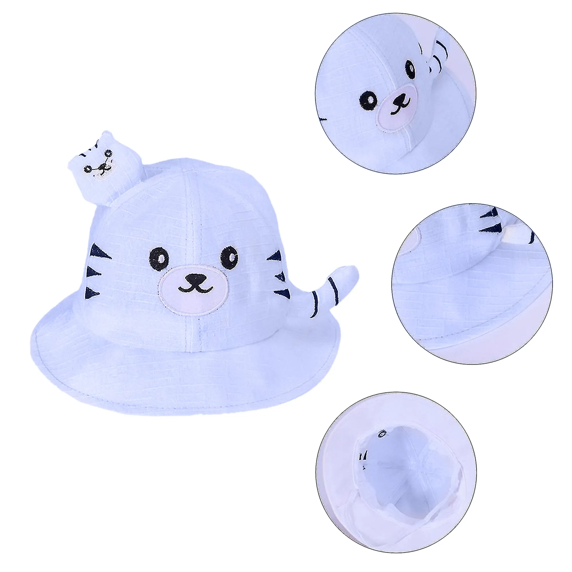 Babymoon Cotton Baby Kids Boys Girls Summer Cap With Head String Cat Design | 2-6 Years | Blue