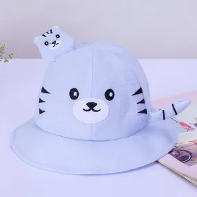 Babymoon Cotton Baby Kids Boys Girls Summer Cap With Head String Cat Design | 2-6 Years | Blue