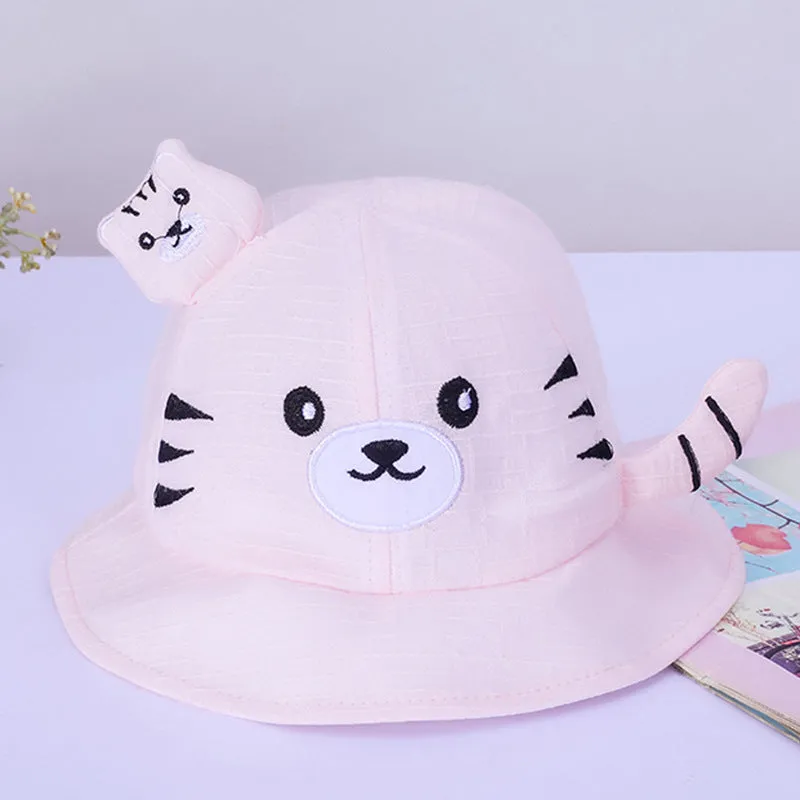 Babymoon Cotton Baby Kids Boys Girls Summer Cap With Head String Cat Design | 2-6 Years | Pink