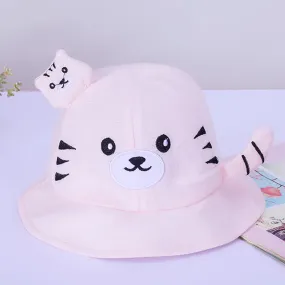 Babymoon Cotton Baby Kids Boys Girls Summer Cap With Head String Cat Design | 2-6 Years | Pink