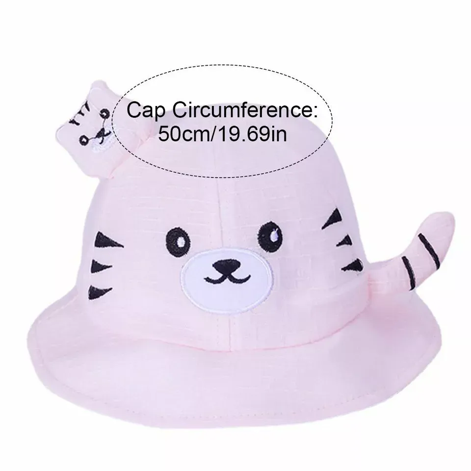 Babymoon Cotton Baby Kids Boys Girls Summer Cap With Head String Cat Design | 2-6 Years | White