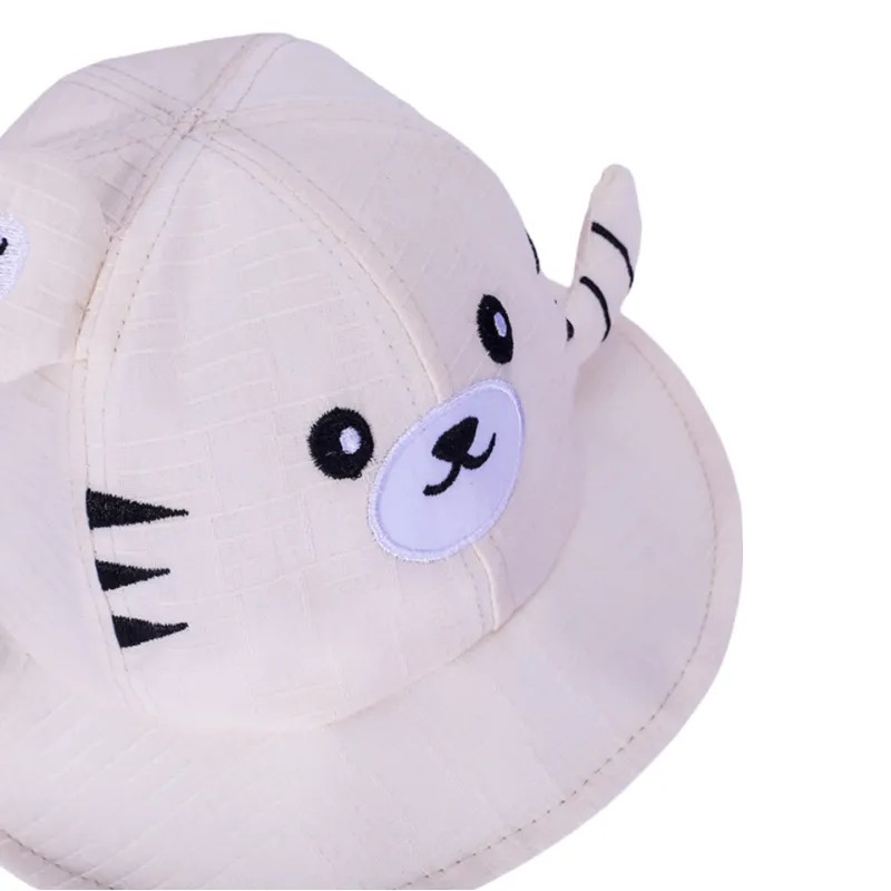 Babymoon Cotton Baby Kids Boys Girls Summer Cap With Head String Cat Design | 2-6 Years | White