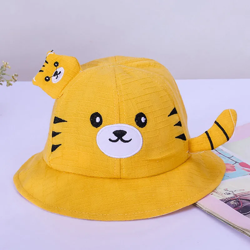 Babymoon Cotton Baby Kids Boys Girls Summer Cap With Head String Cat Design | 2-6 Years | Yellow