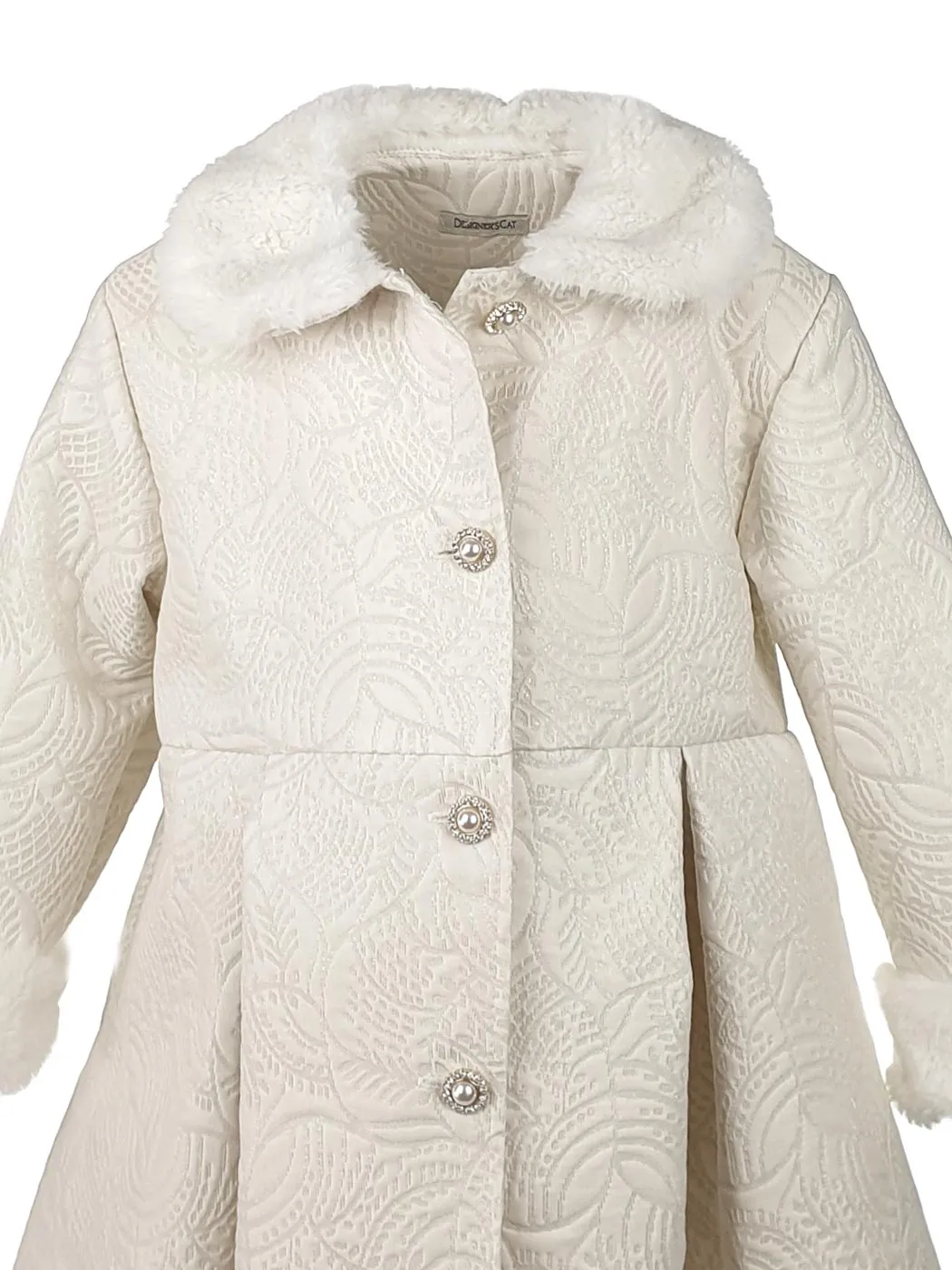 Baby's Brocade Coat with faux fur collar - EDUARDA Ecru