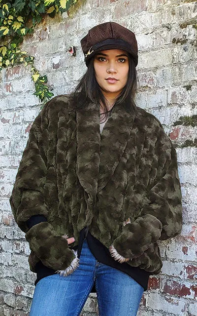 Bacall Jacket - Cuddly Faux Fur in Army Green  - Two Left!