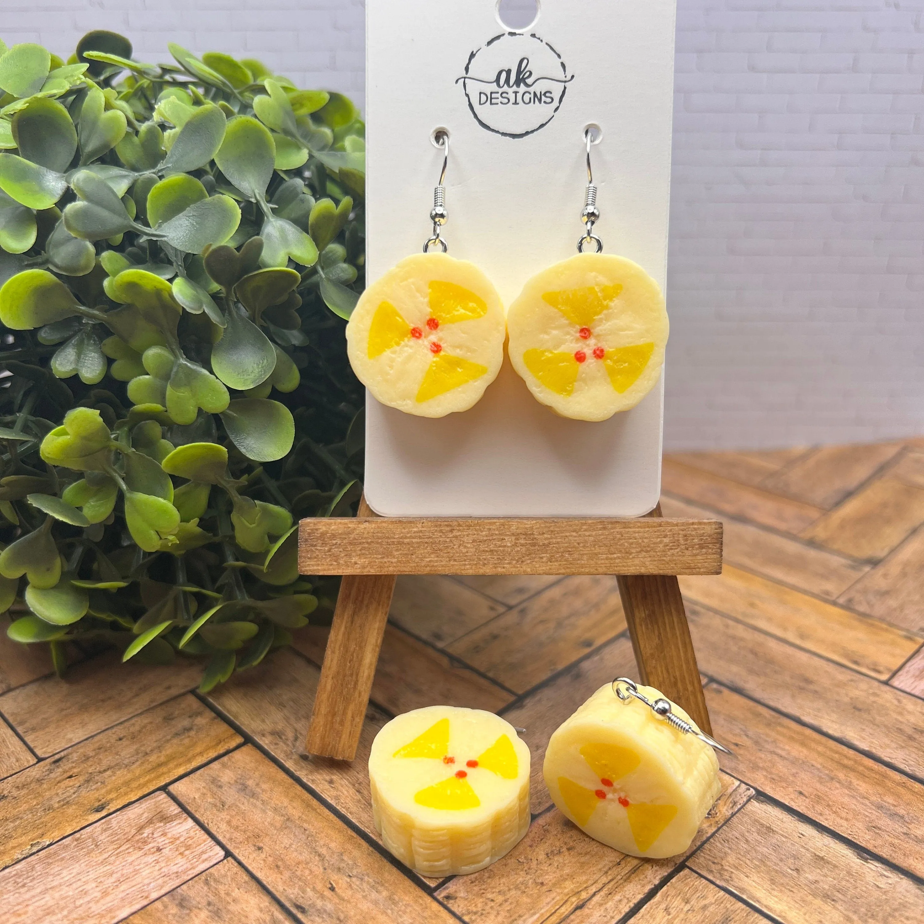 Banana Slice Food Themed Earrings