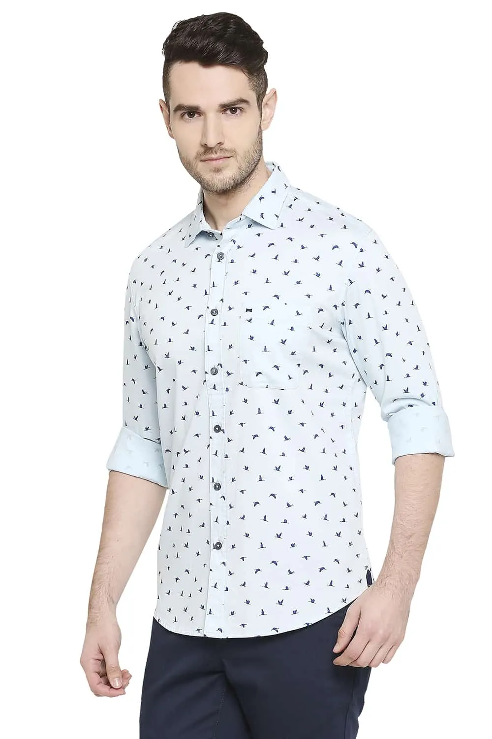 Basics Slim Fit Printed Stretch Shirt