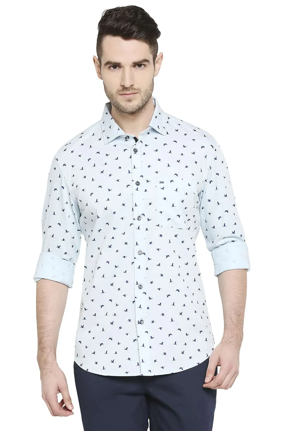 Basics Slim Fit Printed Stretch Shirt