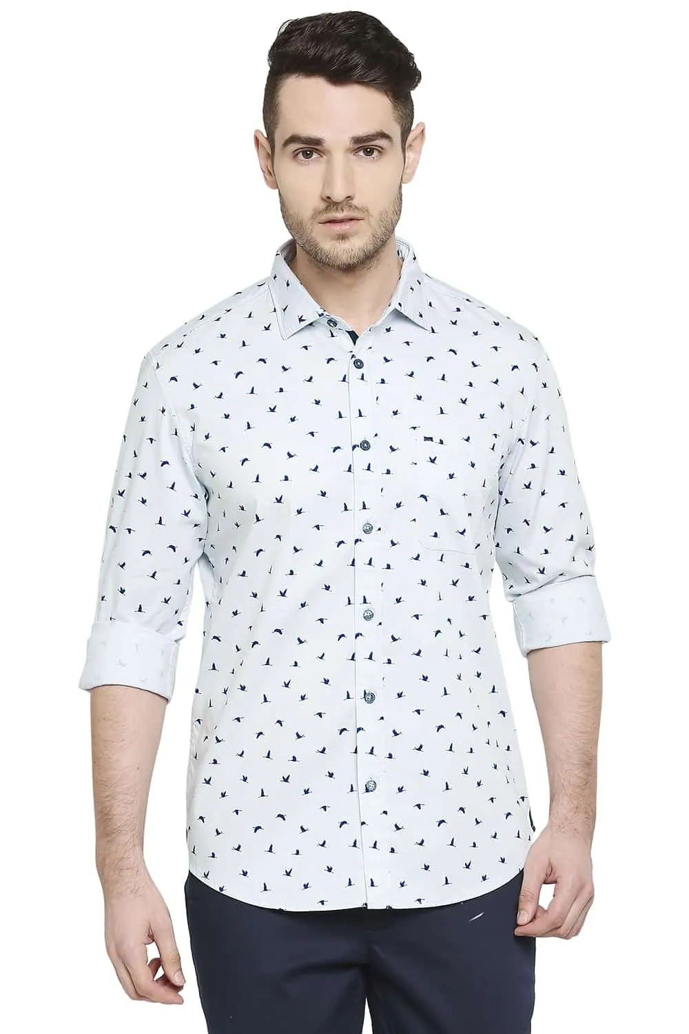 Basics Slim Fit Printed Stretch Shirt