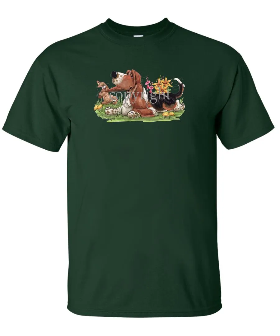 Basset Hound - Rabbit Pulling Ear - Caricature - T-Shirt