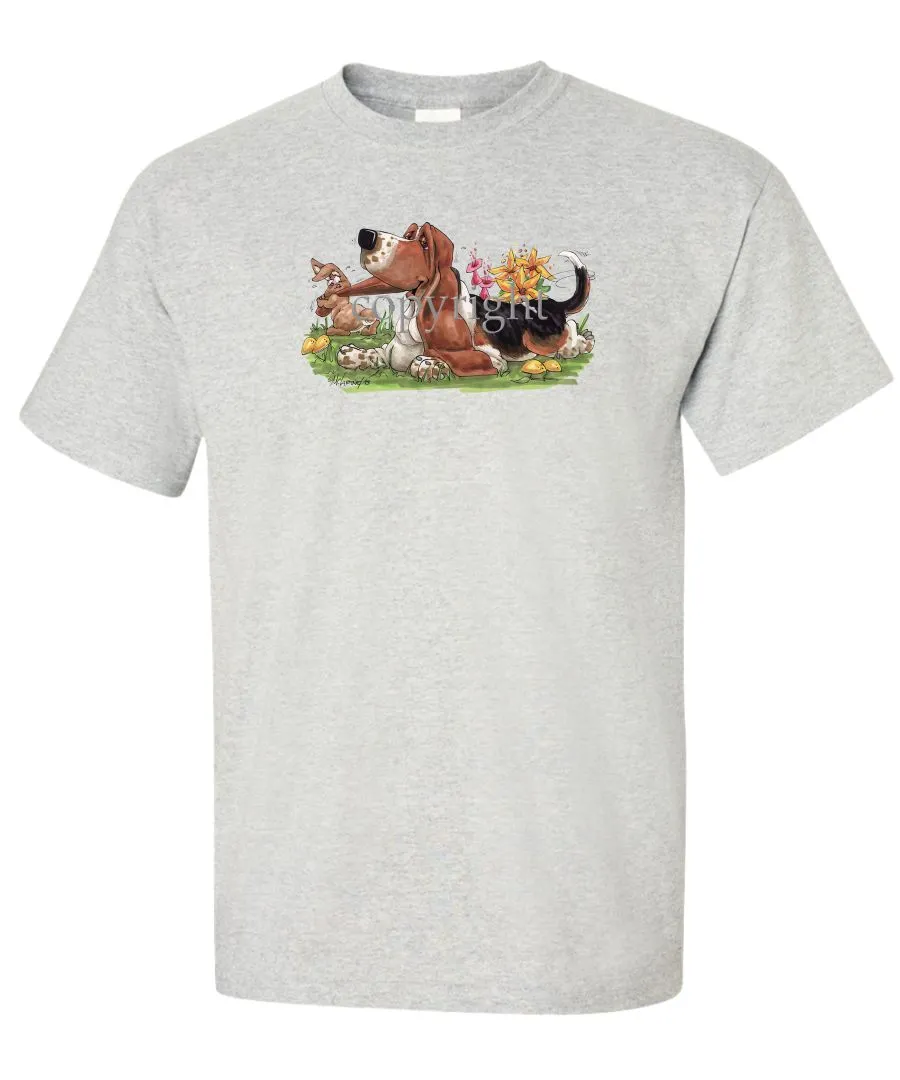 Basset Hound - Rabbit Pulling Ear - Caricature - T-Shirt