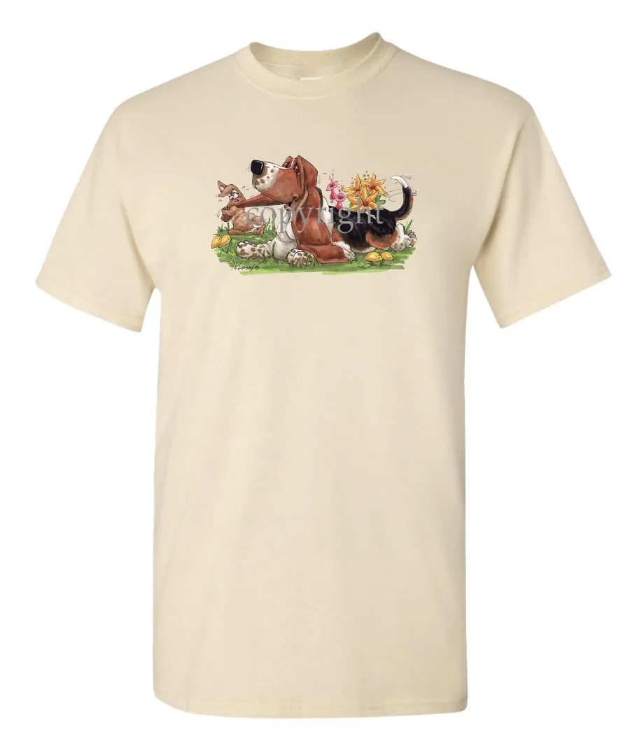 Basset Hound - Rabbit Pulling Ear - Caricature - T-Shirt