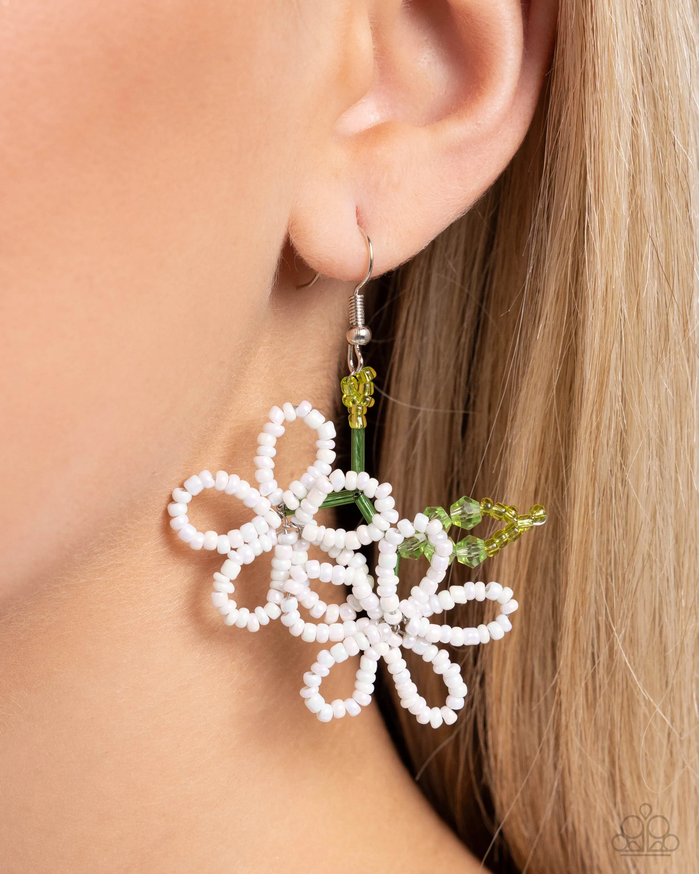 Beaded Blooms - White Earrings