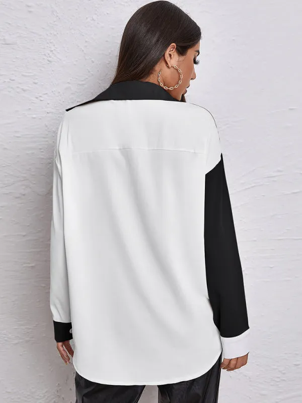 Black and White Oversized Long Sleeve Shirt