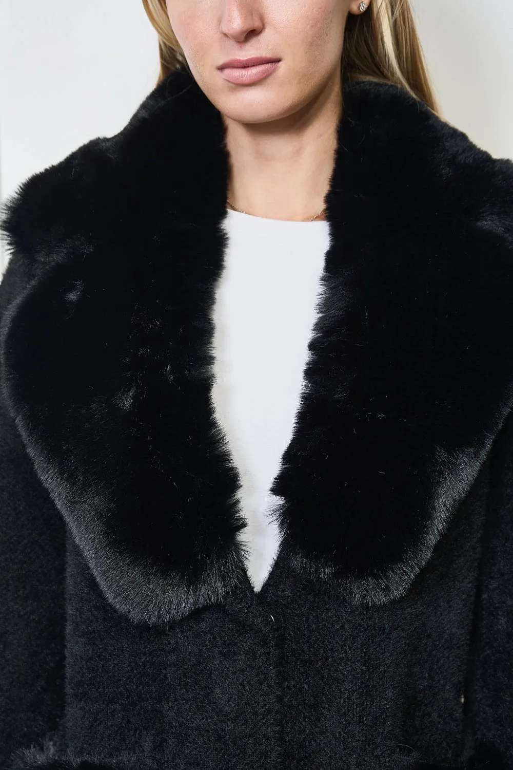 Black Faux Fur Long Coat