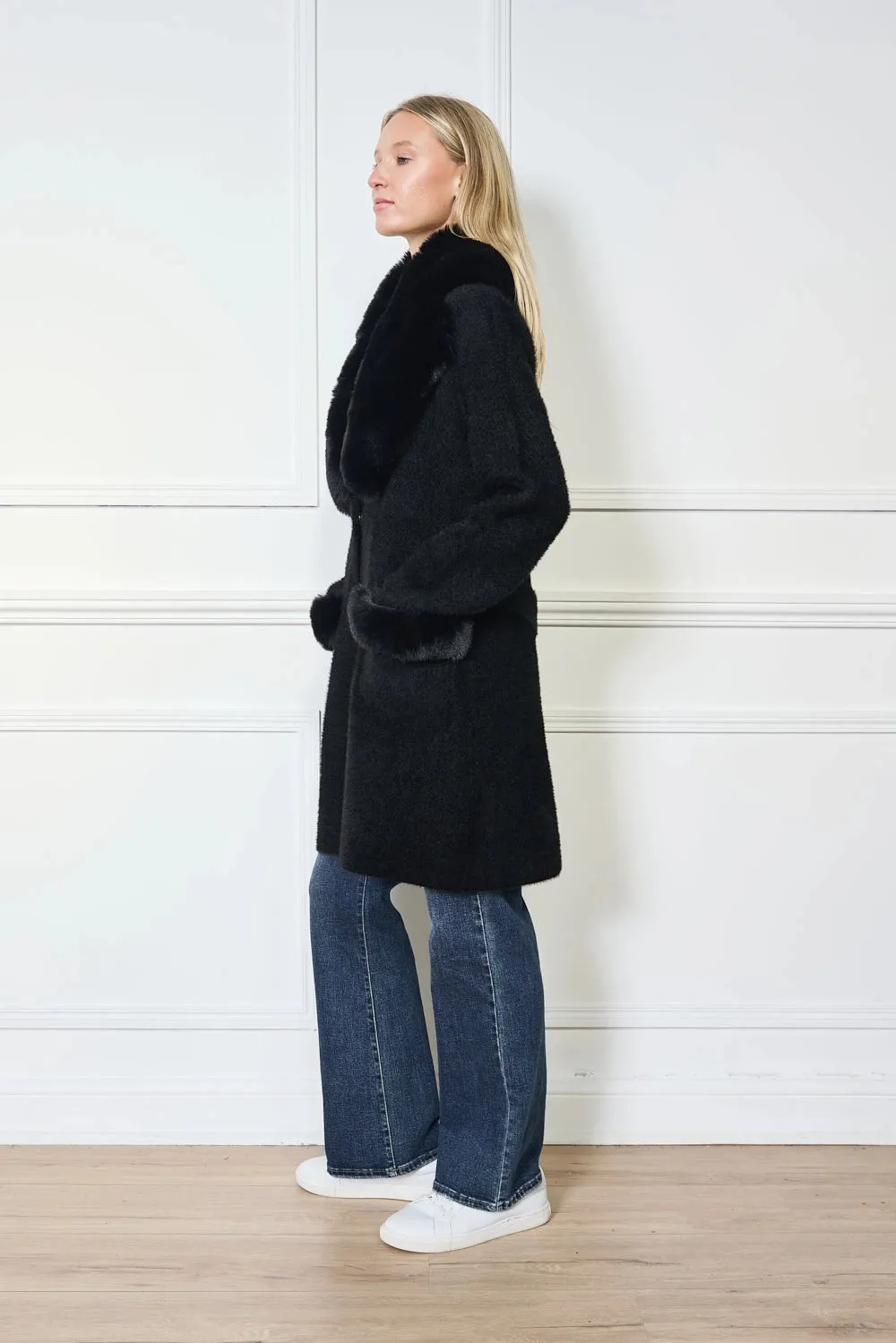 Black Faux Fur Long Coat