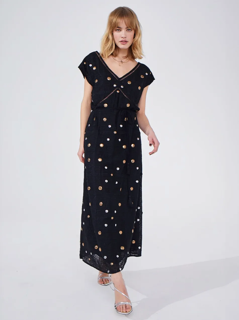 Black Gitana Sequin Embroidered Maxi Dress