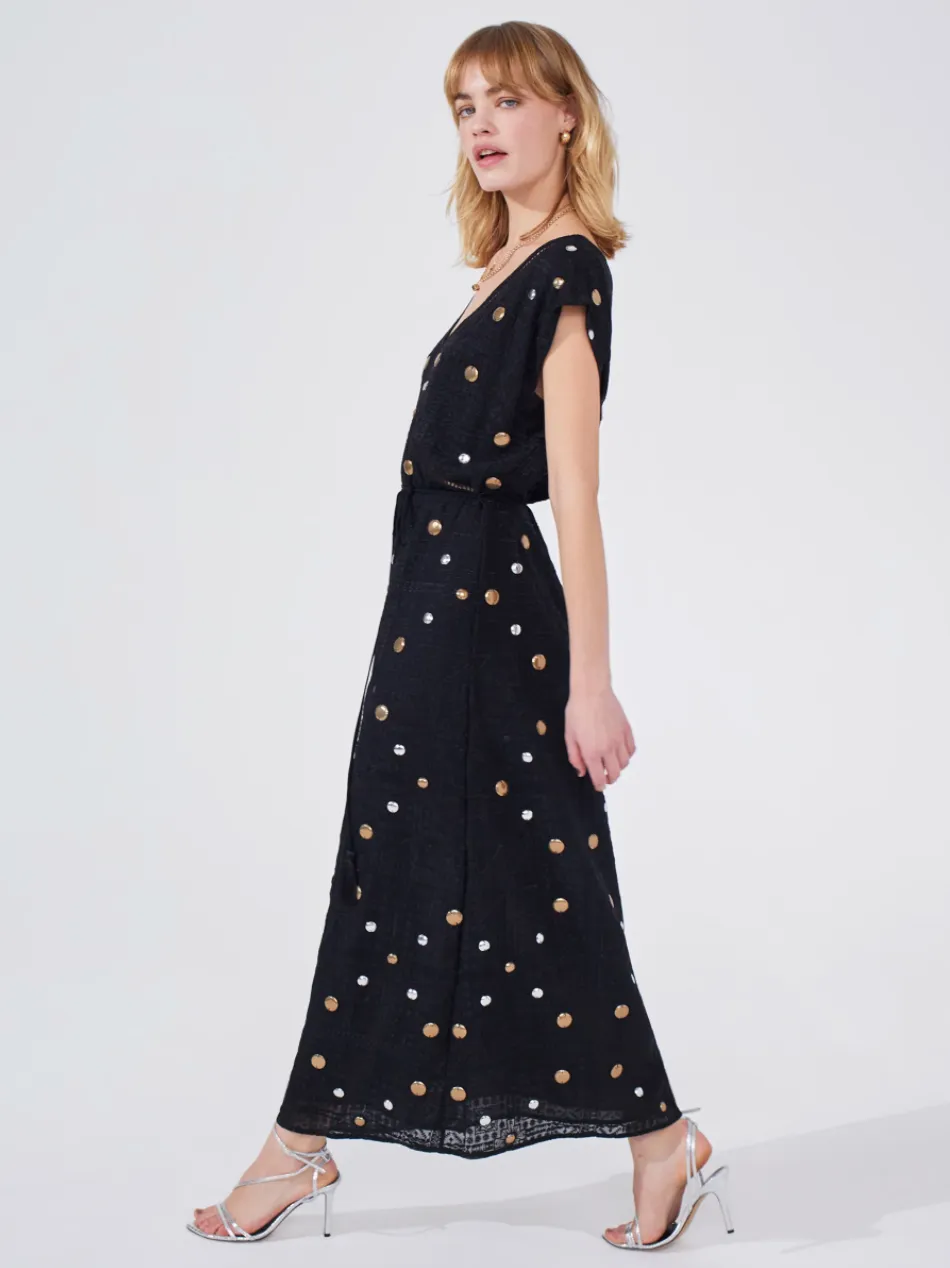 Black Gitana Sequin Embroidered Maxi Dress