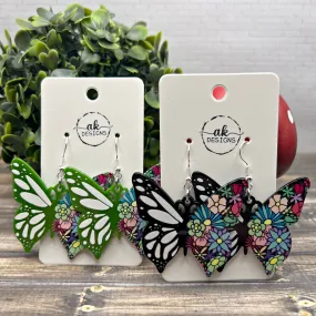 Black Green Acrylic Butterfly Earrings