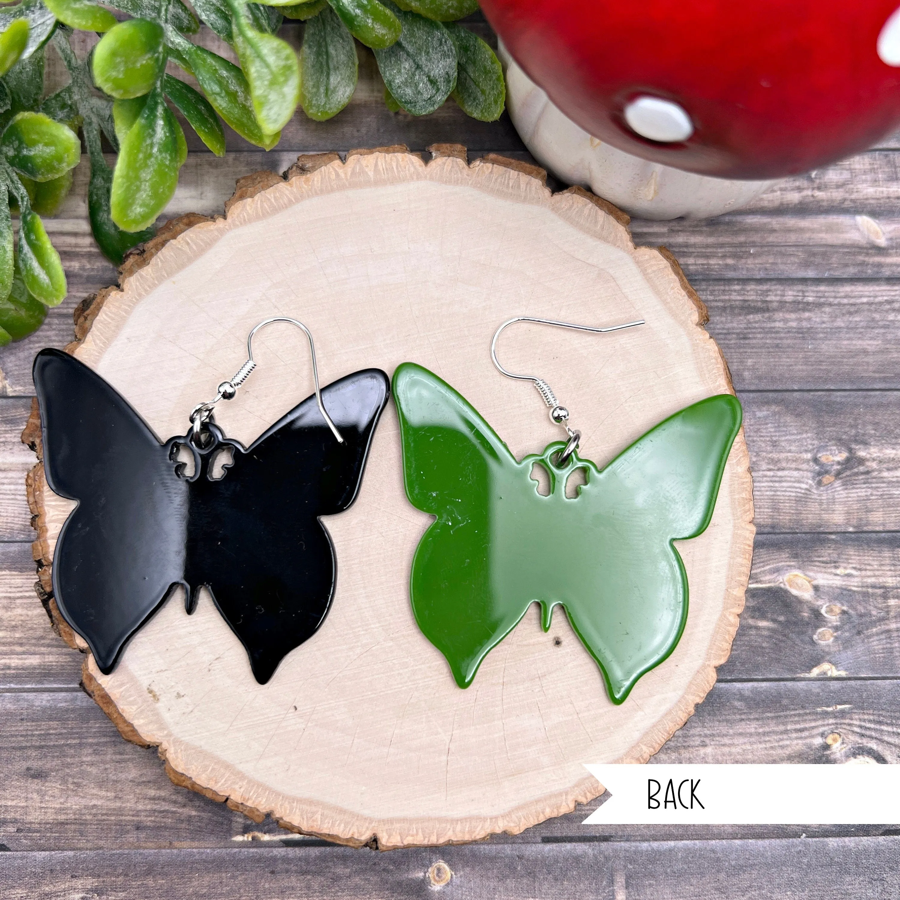 Black Green Acrylic Butterfly Earrings