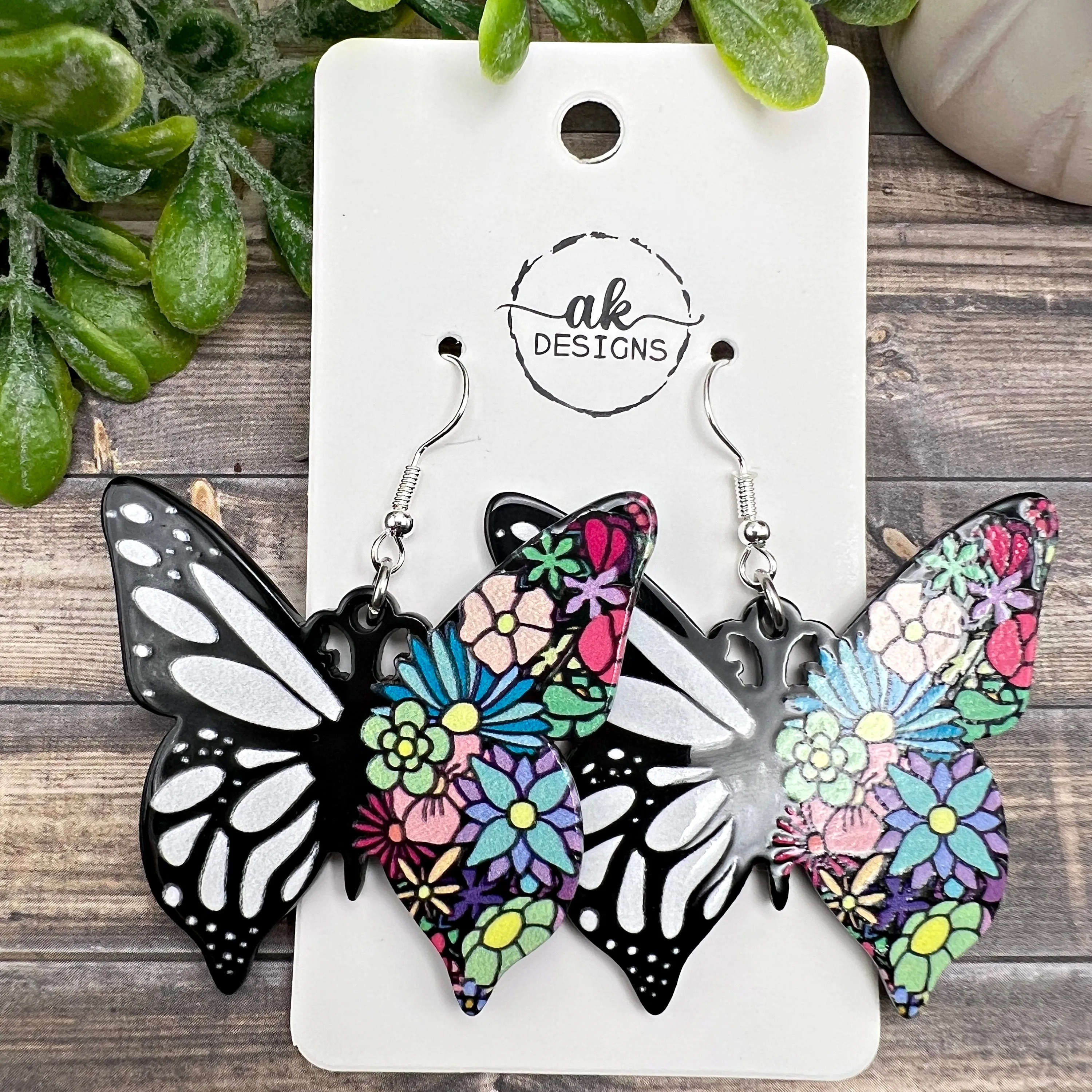 Black Green Acrylic Butterfly Earrings